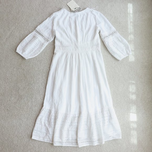 SOLD ANTHROPOLOGIE Eyelet Midi Dress White sz 6 - Picture 5 of 11